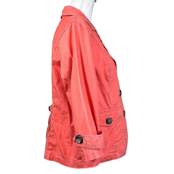 Coldwater Creek Denim Jacket Women Size 16 Coral Orange Top Stitch Button Blazer - Picture 6 of 11